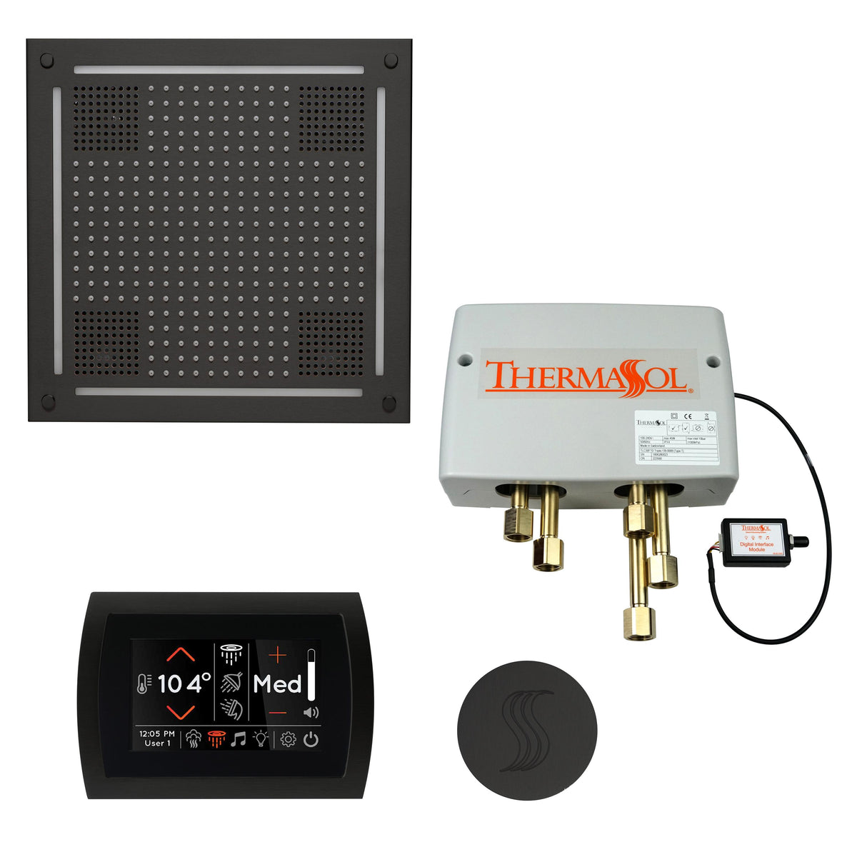 THERMASOL® TWPHSR-MB Hydrovive Modern Shower Kit, Round Panel, Matte Black
