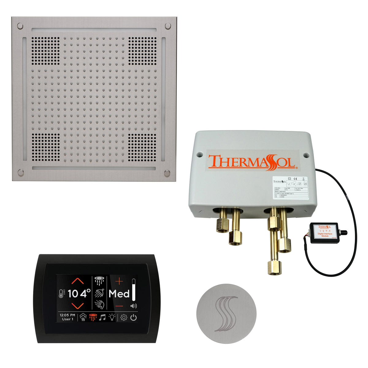 THERMASOL® TWPHSR-SC Hydrovive Modern Shower Kit, Round Panel, Satin Chrome
