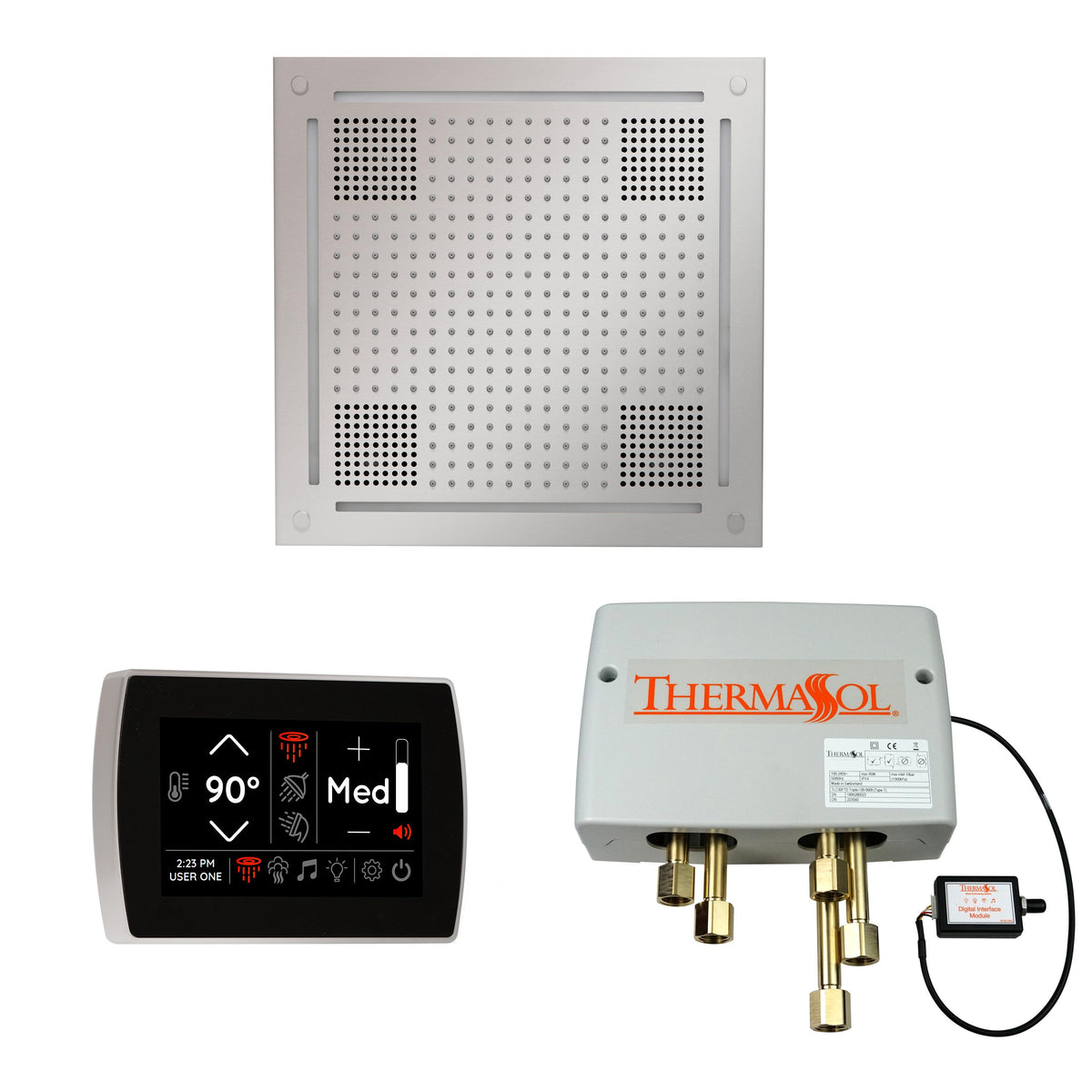 THERMASOL® WHSPSS-PC Hydrovive 18 Shower Kit, LCD Display, Square Panel, Polished Chrome