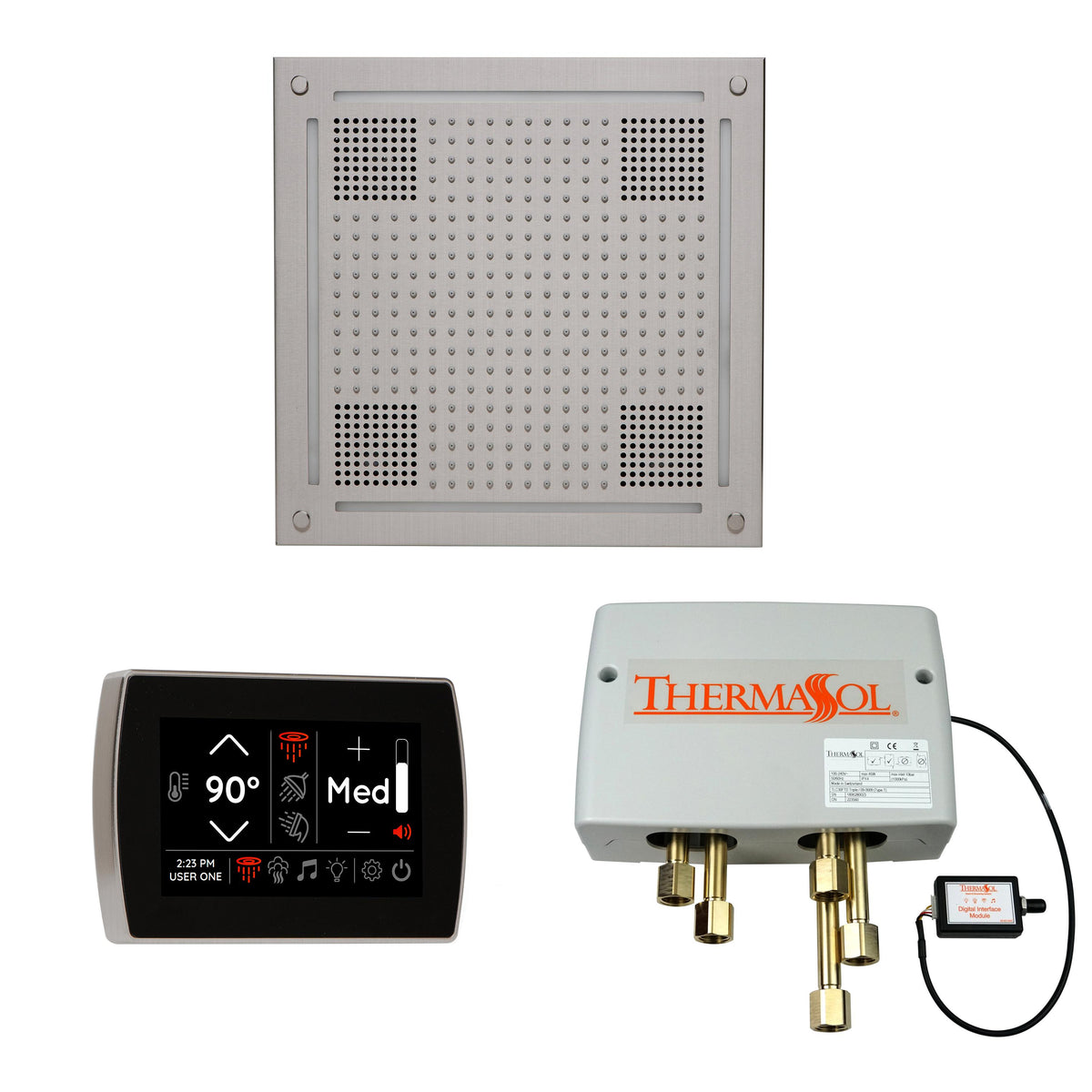 THERMASOL® WHSPSS-SC Hydrovive 18 Shower Kit, LCD Display, Square Panel, Satin Chrome
