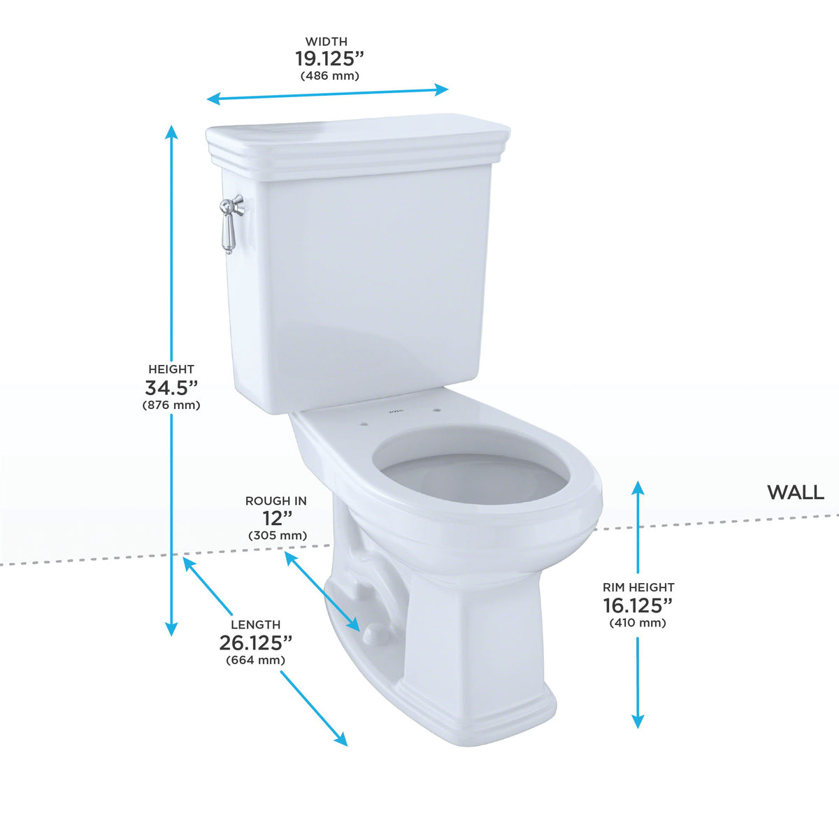 Toto® CST423SFG#01 2-Piece Universal Height Close Coupled Toilet With Left-Hand Chrome Trip Lever, Promenade®, Round Bowl, 17-1/4 in H Rim, 12 in Rough-In, 1.6 gpf, Cotton White, Import