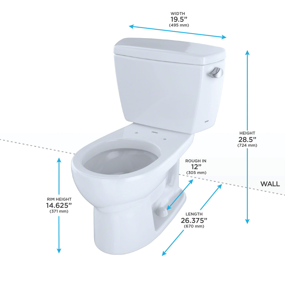 Toto® CST744EG#01 2-Piece Universal Height Close Coupled Toilet With Left-Hand Chrome Trip Lever, Eco Drake®, Elongated Bowl, 15-5/8 in H Rim, 12 in Rough-In, 1.28 gpf, Cotton White, Import