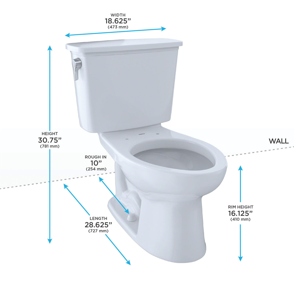 Toto® CST744EFN.10#01 2-Piece Transitional Universal Height Toilet With Left-Hand Chrome Trip Lever, Eco Drake®, Elongated Bowl, 17-1/4 in H Rim, 10 in Rough-In, 1.28 gpf, Cotton White, Import