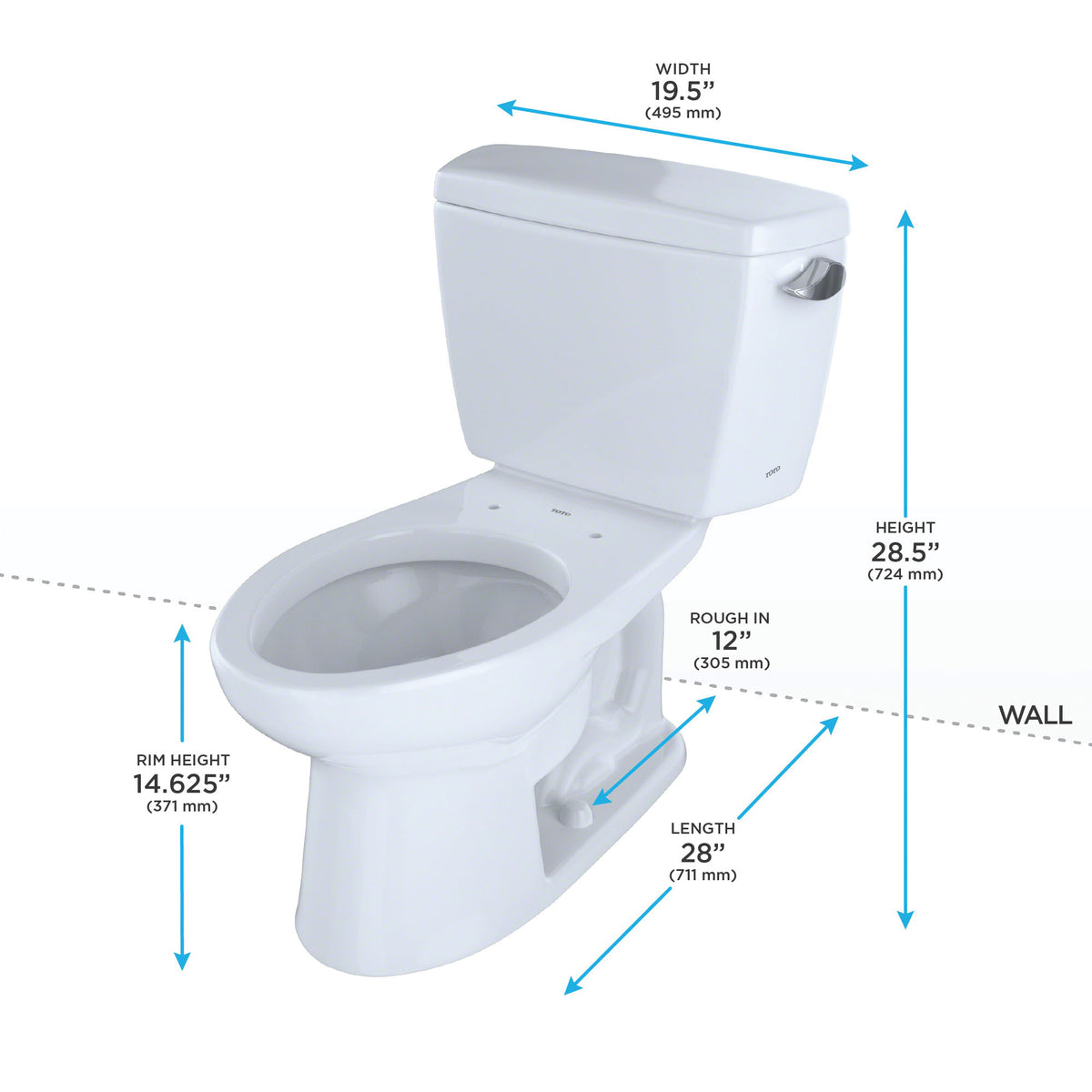 Toto® CST744SGR#01 2-Piece Universal Height Close Coupled Toilet With Right-Hand Trip Lever, Drake®, Elongated Bowl, 15-5/8 in H Rim, 12 in Rough-In, 1.6 gpf, Cotton White, Import