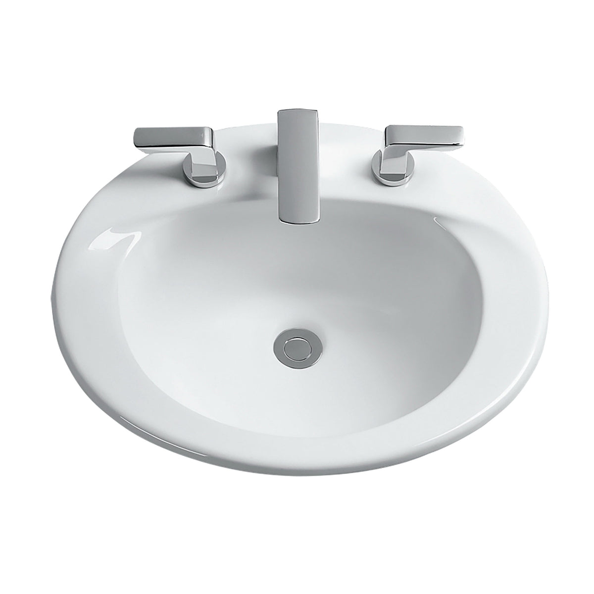 Toto® Elegant Self-Rimming Lavatory With Concealed Front Overflow, Supreme®, Oval Shape, 8 in Faucet Hole Spacing, 20 in W x 17 in D, Drop-In Mount, Vitreous China, Import