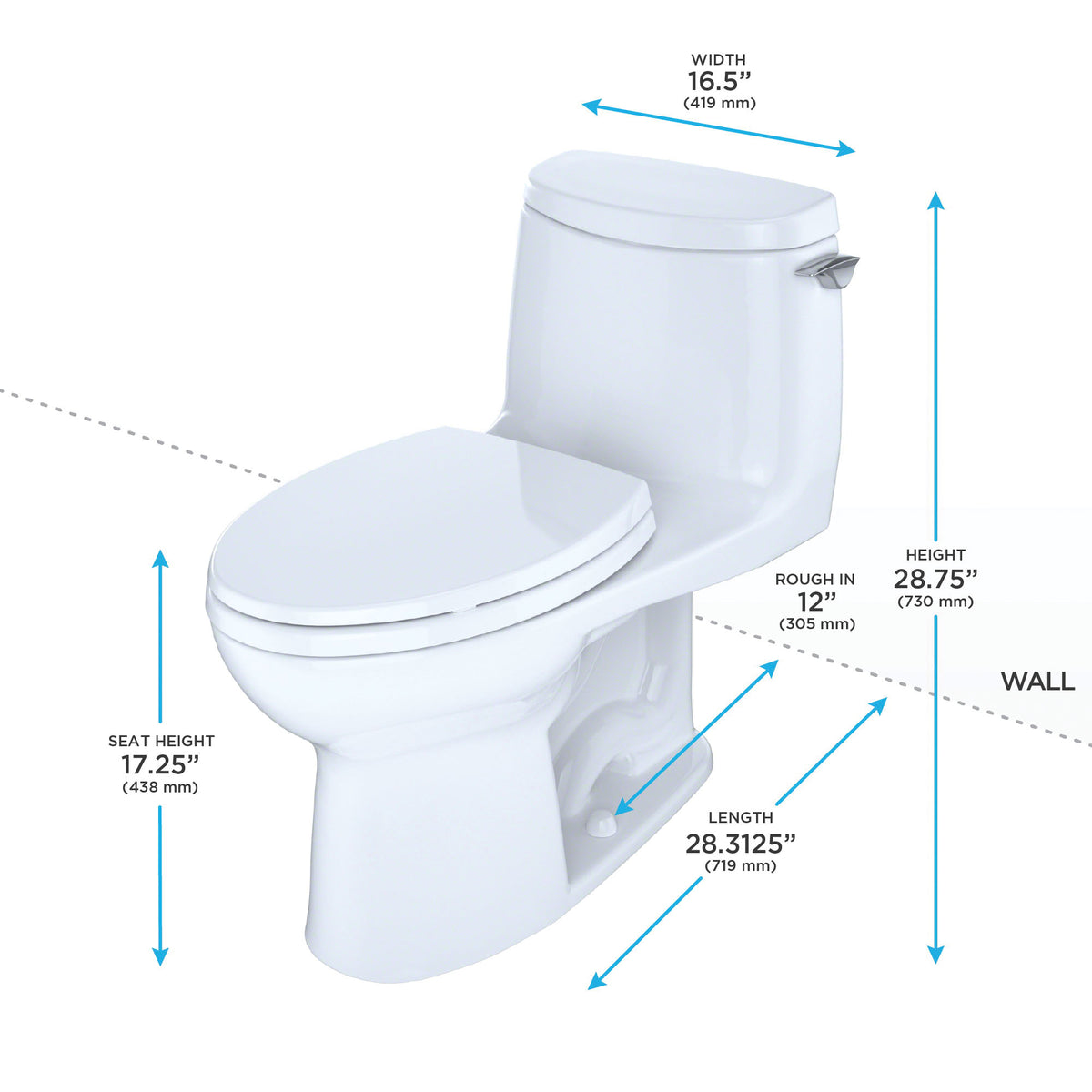 Toto® MS604114CUFRG#01 MS604114CUFRG, UltraMax® II 1G®, Elongated Bowl, 17-1/4 in H Rim, 12 in Rough-In, 1 gpf Flush Rate, Cotton White, Domestic