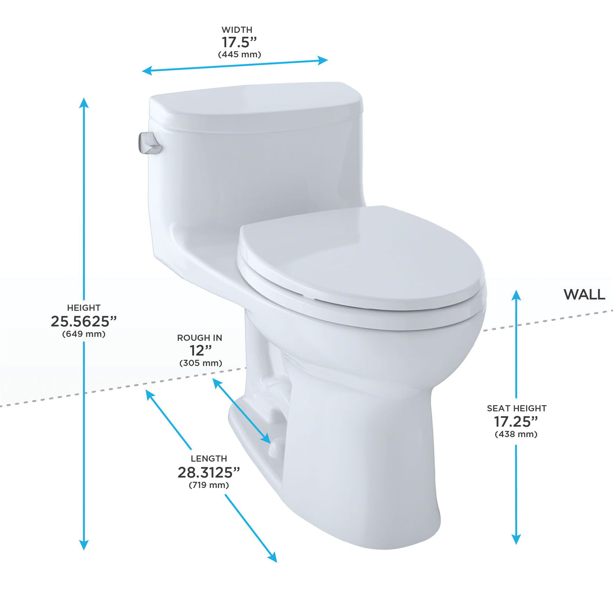 Toto® MS634114CEF#51 MS634114CEF, Supreme® II, Elongated Bowl, 17-1/4 in H Rim, 12 in Rough-In, 1.28 gpf Flush Rate, Ebony, Domestic