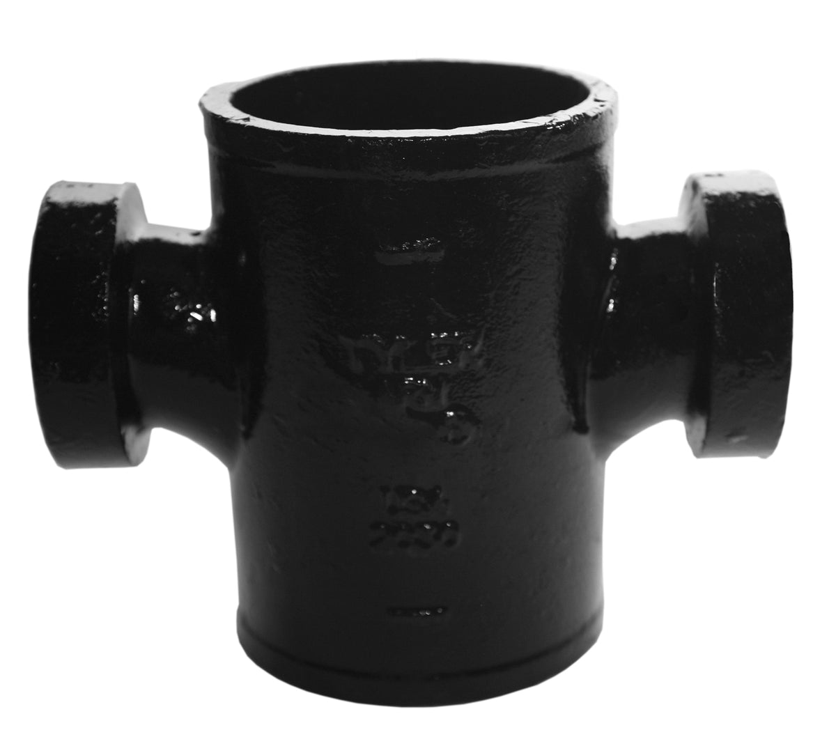 3 x 3 x 1-1/2 x 1-1/2" Tapped Sanitary Cross - Cast Iron