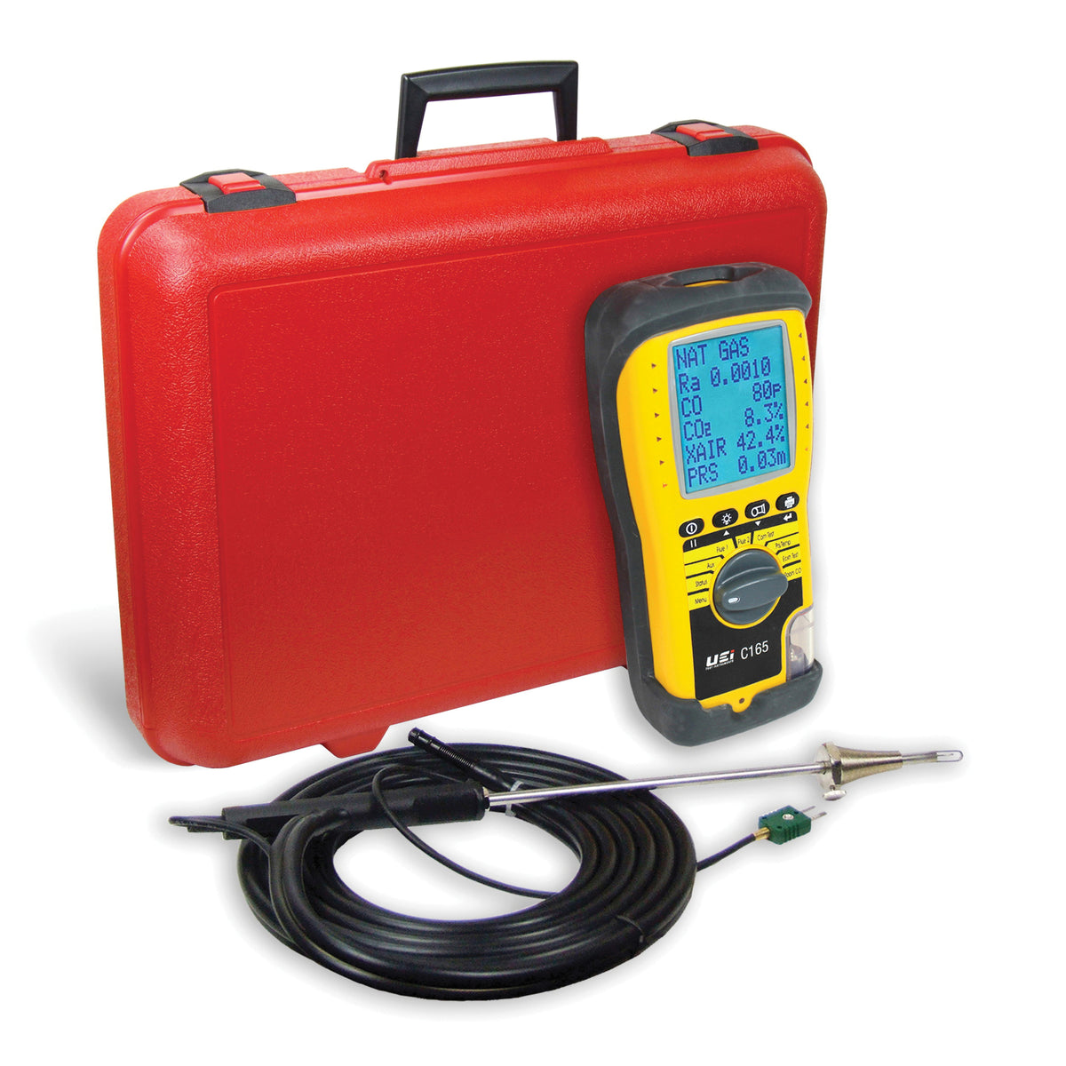 UEi Test Instruments™ C165 Combustion Analyzer With Carbon Dioxide Sensor, Natural Gas/Propane/Butane/LPG/Light Oils (28/35 s)/Wood Pellets/Town Gas/Coke Gas/Bio Oil and Bio Gas Fuel, 0 to 21 % Oxygen Concentration, 0 to 20 % Carbon Dioxide Concentration