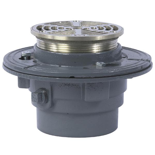 WATTS® FD-104-A5 FD-100-A Floor Drain With Nickel Bronze Round Strainer, 4 in Outlet, No-Hub Connection, 5 in Nickel Bronze Grid, Cast Iron Drain, Import