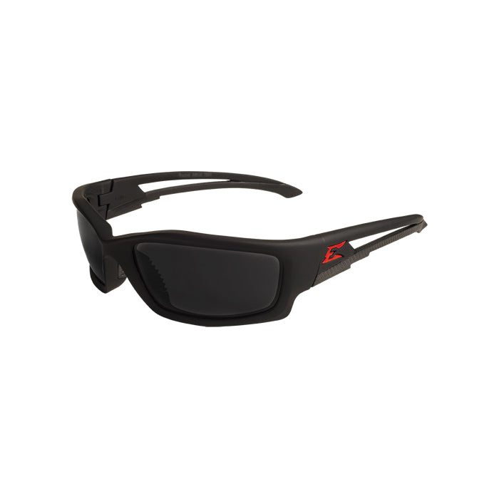 EDGE® SK136 Kazbek Torque Non-Polarized Safety Glasses With Red E Logo Frame,, Anti-Scratch, Smoke Lens, Full-Frame Frame, Matte Black, Nylon Frame, Polycarbonate Lens, ANSI/ISEA Z87.1+2015, MCEPS GL-PD 10-12