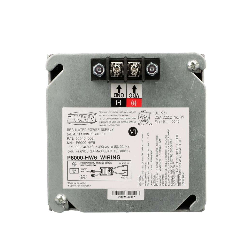 Zurn® AquaSense® P6000-HW6 Hardwired Power Converter, For Use With 6 V DC Flush Valve and Faucet, Metal, Silver