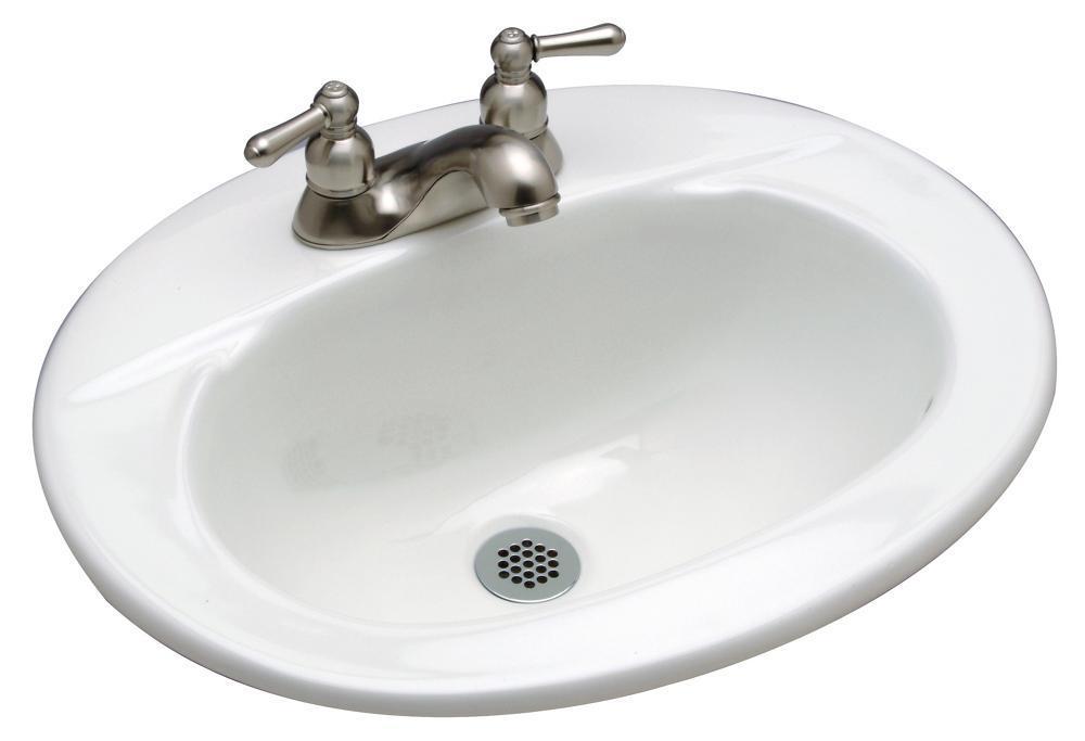 Zurn® Z5114 Self-Rimming Lavatory Sink With Front Overflow, Oval, 4 in Faucet Hole Spacing, 20-1/2 in W x 17-1/4 in D x 8-7/8 in H, Drop-In Mount, Vitreous China, White