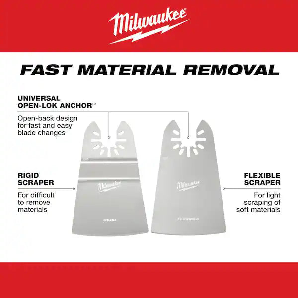 2 PC 2" Rigid and Flexible Scraper Universal Fit Oscillating Multi-Tool Blade Set