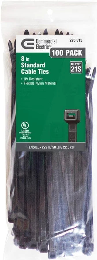 100PK 8" BLK Cable Tie