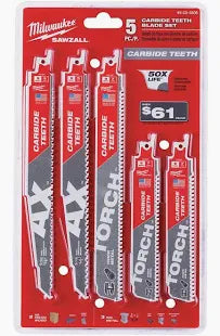 5PC Wood and Metal Cutting Carbide Teeth SAWZALL® Blade Set