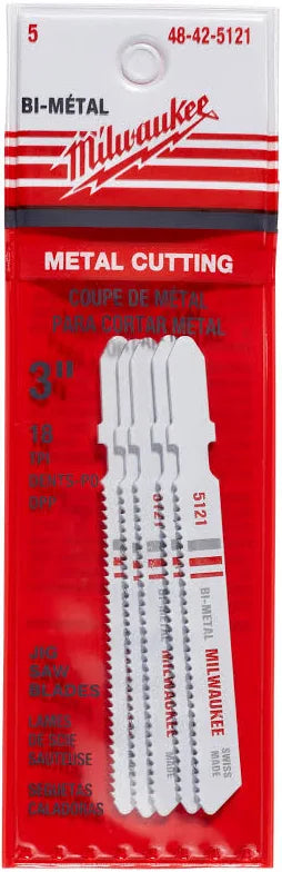 3" 18TPI T-Shank Metal Cutting Bi-Metal Jig Saw Blades 5PK