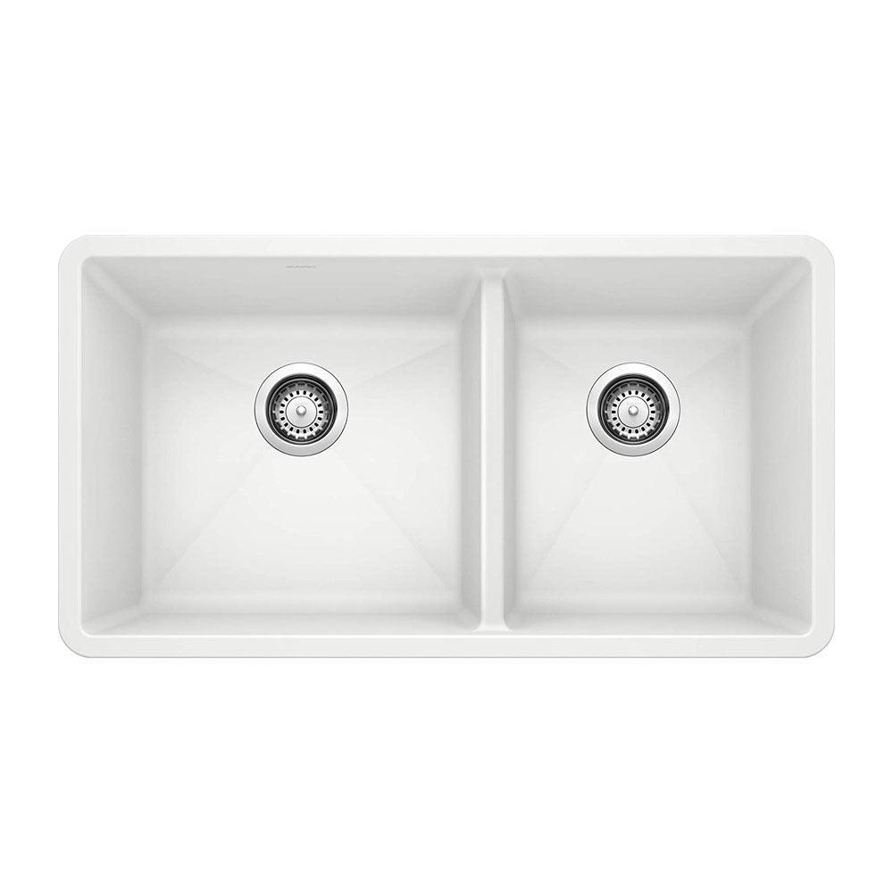 Precis Silgranit 60/40 Double Bowl Undermount Kitchen Sink, 33", White