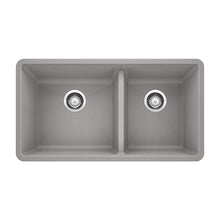 Metallic Gray Precis Silgranit 60/40 Double Bowl Undermount Kitchen Sink, 33" L X 18" W