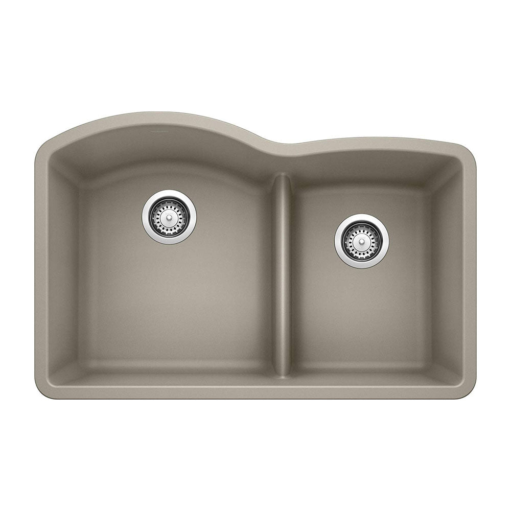 Truffle DIAMOND SILGRANIT 60/40 Double Bowl with Low Divide Undermount Kitchen Sink, 32" X 21"