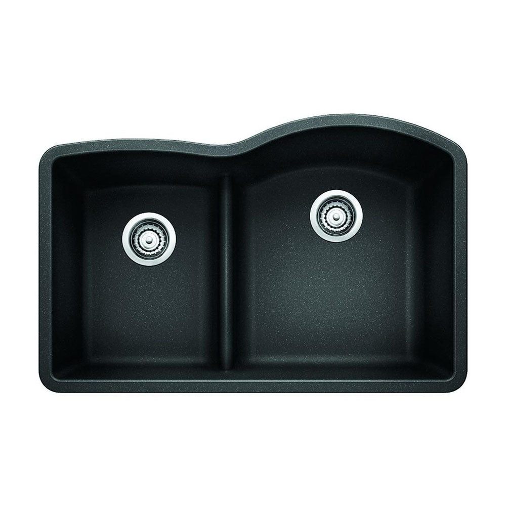 Anthracite DIAMOND SILGRANIT 40/60 Double Bowl Undermount Kitchen Sink, 32" X 21"
