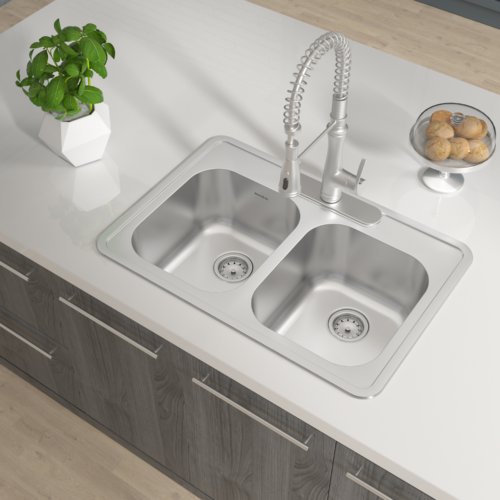 33X22X8 3H DBL BOWL SINK 20GA