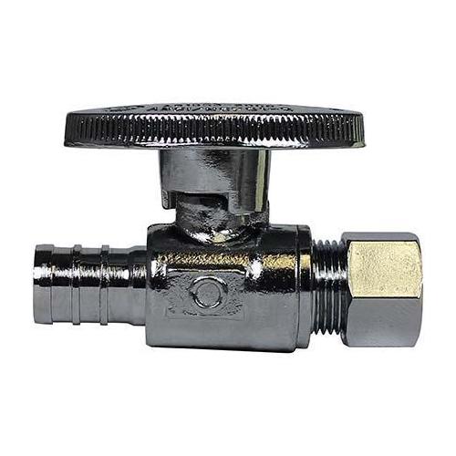 A.Y. McDonald 5424-467, 72080PI Straight Icemaker 1/4 Turn Supply Stop, 1/2 x 1/4 in Nominal, PEX x Compression, 125 psi, Brass Body, Polished Chrome, Import