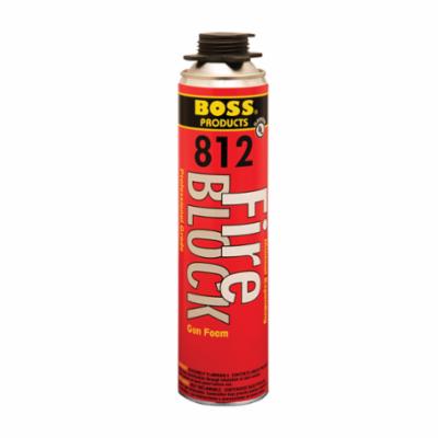 Boss Pro 81220 Fireblock Foam, Aerosol Gun Grade Can Container, Composition: Propane, Dimethyl Ether, Trichorylpropylene Phophate, Alkanes, C14-17, Chloro, Isobutane, Polymeric Diphenylmethane Diisocyanate, Pink/Salmon Red, 40 to 115 deg F