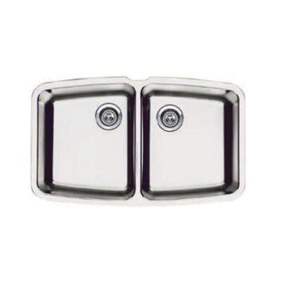 Blanco 440110 PERFORMA™ Medium Equal Double Bowl Kitchen Sink, Satin Polished, Rectangle Shape, 15 in Left, 15 in Right L x 18 in Left, 18 in Right W Bowl x 10 in Left, 10 in Right D Bowl, 33-1/8 in L x 20 in W, Undermount Mounting