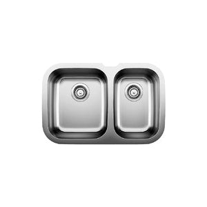 Blanco 440161 NIAGARA™ 1-1/2 Bowl Kitchen Sink, Satin Polished, Rectangle Shape, 13-1/2 in Left, 10-1/2 in Right L x 15-3/4 in Left, 15-3/4 in Right W Bowl x 8 in Left, 6-1/2 in Right D Bowl, 27-1/2 in L x 18-1/8 in W, Undermount Mounting