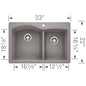 Blanco 440217 DIAMOND™ SILGRANIT® 1-3/4 Bowl Dual Mount Kitchen Sink, D-Shaped Shape, 1 Faucet Holes, 33 in W x 22 in H, Drop-In/Undermount Mounting, Granite, Biscuit, Import
