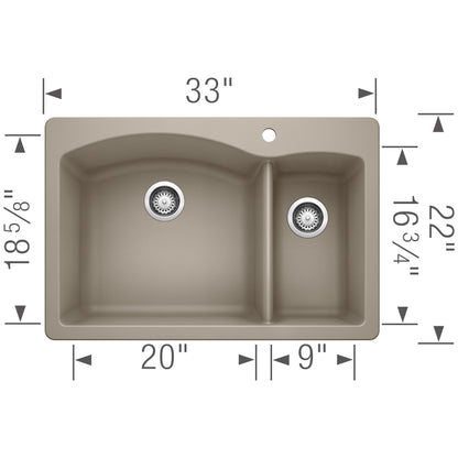 Diamond 1-1/2 Dual Mount Double Bowl - Kitchen Sink