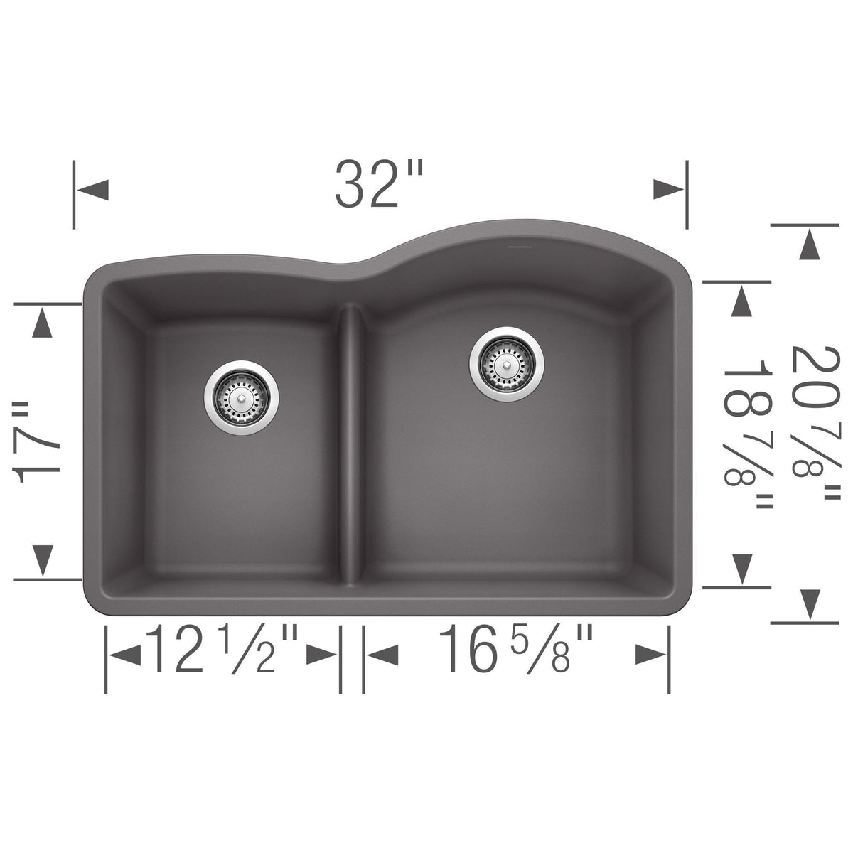 Blanco DIAMOND 1-3/4 Reverse Low Divide Reverse Double Bowl Undermount Kitchen Sink