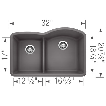 Blanco DIAMOND 1-3/4 Reverse Low Divide Reverse Double Bowl Undermount Kitchen Sink