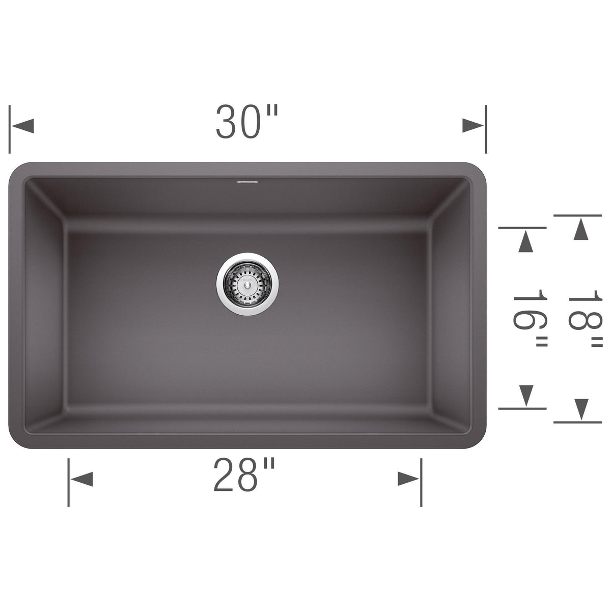 Blanco 442535 PRECIS™ SILGRANIT® Composite Sink, Biscuit, Rectangle Shape, 28 in L x 16 in W Bowl x 9-1/2 in D Bowl, 30 in L x 18 in W, Undermount Mounting, Granite