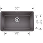 Blanco 442535 PRECIS™ SILGRANIT® Composite Sink, Biscuit, Rectangle Shape, 28 in L x 16 in W Bowl x 9-1/2 in D Bowl, 30 in L x 18 in W, Undermount Mounting, Granite