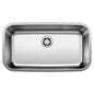 Blanco 442576 STELLAR™ Kitchen Sink, Refined Brushed, Rectangle Shape, 30 in L x 16 in W Bowl x 9 in D Bowl, 32 in L x 18 in W, Undermount Mounting, 18 ga 304 Stainless Steel