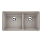 Blanco 442738 PRECIS™ 1-3/4 Offset Bowl Kitchen Sink, Concrete Gray, Rectangular Shape, 17 in Left, 13 in Right L x 16 in W Bowl x 9-1/2 in D Bowl, 33 in L x 18 in W x 9.866 in H, Undermount Mounting, SILGRANIT®