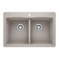 Blanco 442748 DIAMOND™ Dual-Mount Equal Double Bowl Kitchen Sink, Rectangular Shape, 1 Faucet Holes, 33 in L x 22 in W x 9.866 in H, Dual Mounting, SILGRANIT®, Concrete Gray, Import