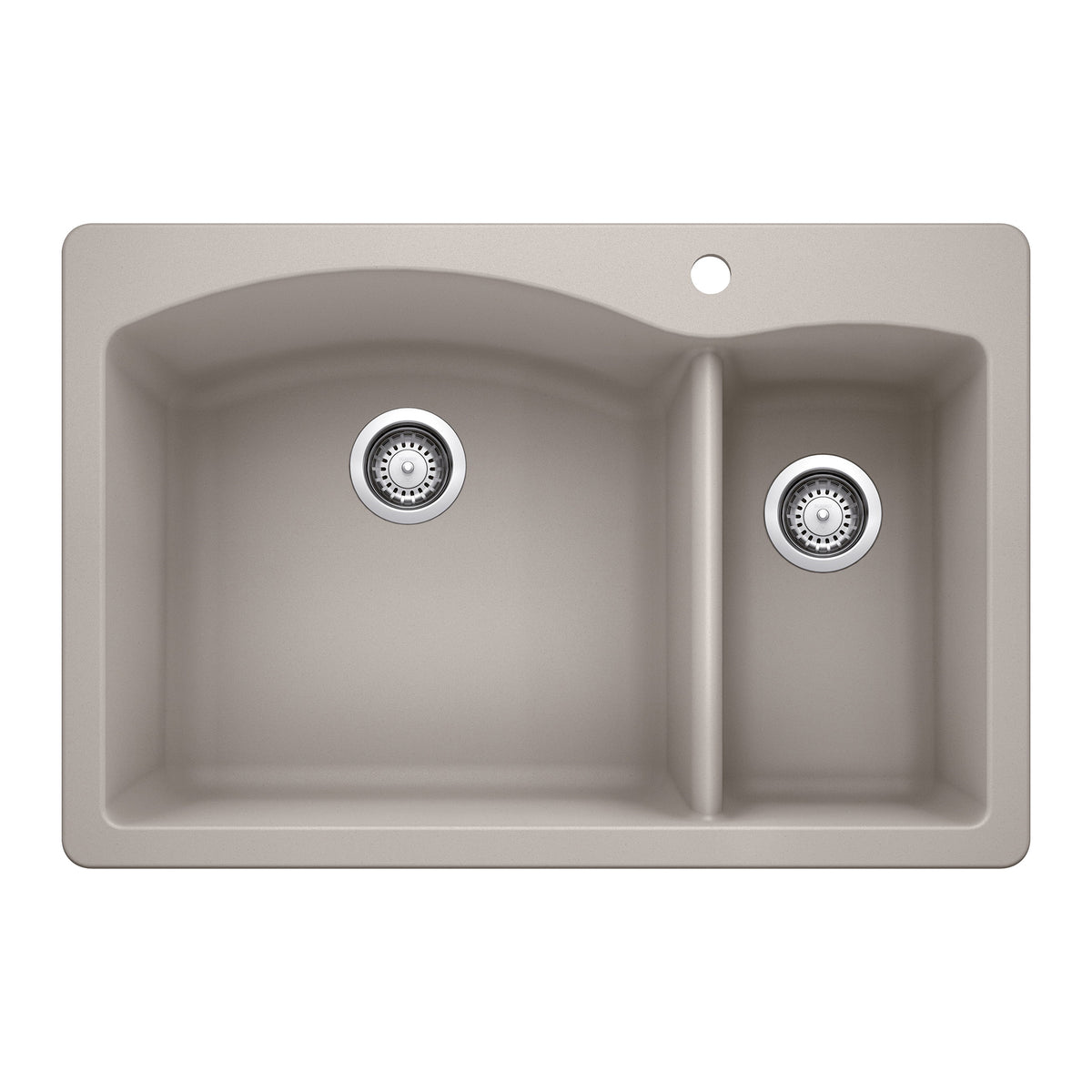 Blanco 442751 DIAMOND™ 1-1/2 Offset Bowl Dual-Mount Kitchen Sink, Rectangular Shape, 1 Faucet Holes, 33 in L x 22 in W x 9.866 in H, Dual Mounting, SILGRANIT®, Concrete Gray, Import