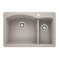Blanco 442751 DIAMOND™ 1-1/2 Offset Bowl Dual-Mount Kitchen Sink, Rectangular Shape, 1 Faucet Holes, 33 in L x 22 in W x 9.866 in H, Dual Mounting, SILGRANIT®, Concrete Gray, Import
