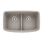 Blanco 442755 VALEA Equal Double Low Divide Bowl Kitchen Sink, Concrete Gray, Rectangular Shape, 14-1/2 in L x 17 in W Bowl x 9-1/2 in D Bowl, 32 in L x 19 in W x 9.866 in H, Undermount Mounting, SILGRANIT®