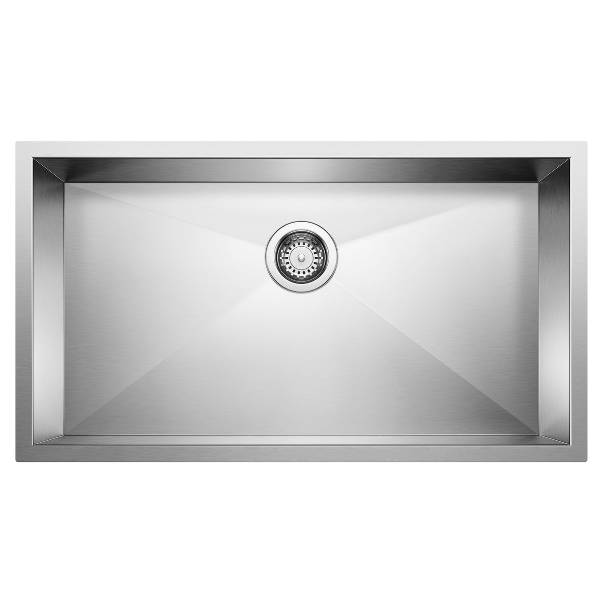 Blanco 443052 QUATRUS R0 Super Single Sink, Brushed, Rectangle Shape, 30 in W Bowl x 16 in D Bowl, 9 in H x 31-15/16 in W x 17-15/16 in D, Undermount Mounting, Stainless Steel
