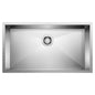 Blanco 443052 QUATRUS R0 Super Single Sink, Brushed, Rectangle Shape, 30 in W Bowl x 16 in D Bowl, 9 in H x 31-15/16 in W x 17-15/16 in D, Undermount Mounting, Stainless Steel