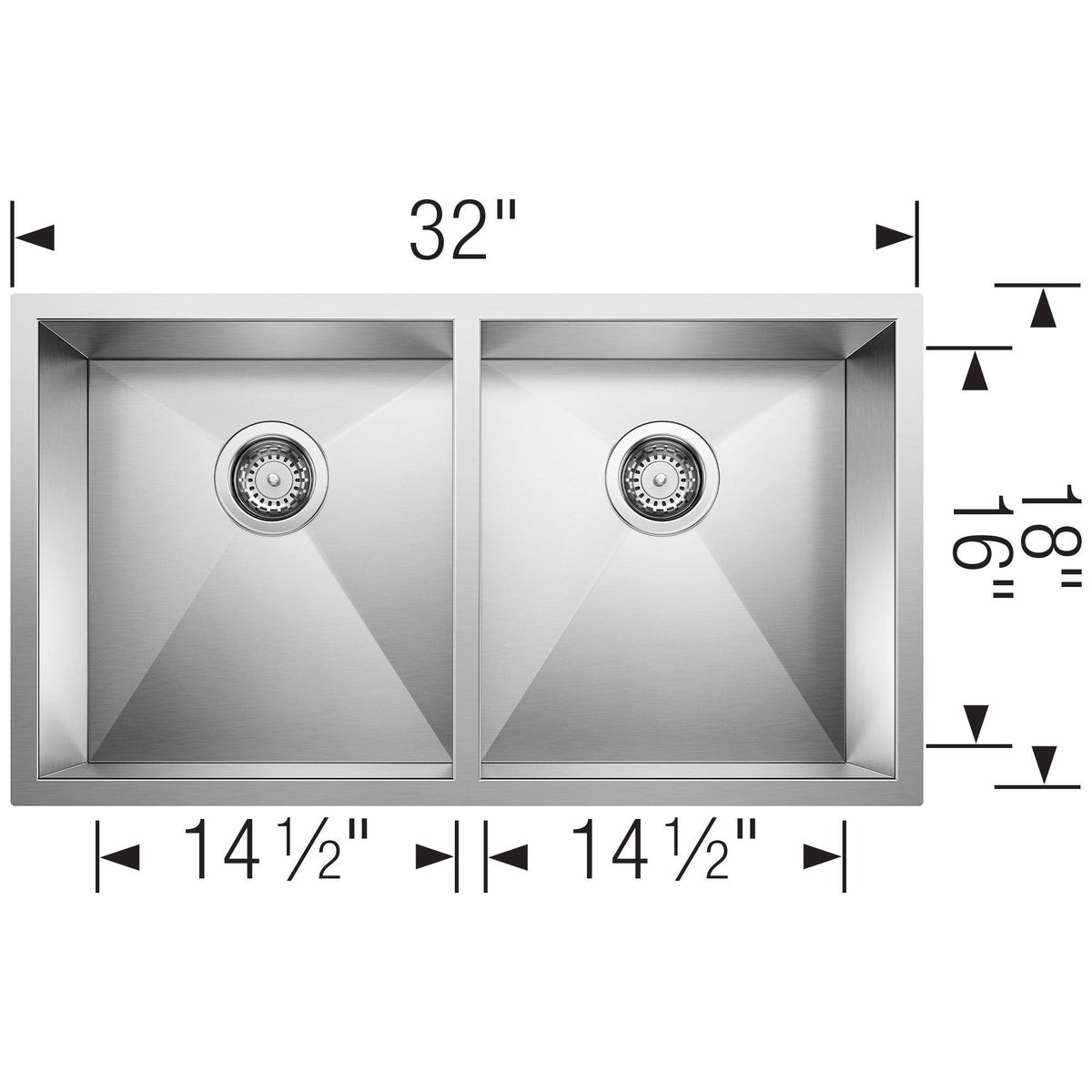 Quatrus R0 Equal Double Sink - Stainless Steel - Brushed