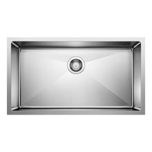 Blanco 443148 QUATRUS R15 Super Single Sink, Satin, Rectangle Shape, 30 in W Bowl x 16 in D Bowl, 9 in H x 31-15/16 in W x 17-15/16 in D, Undermount Mounting, Stainless Steel