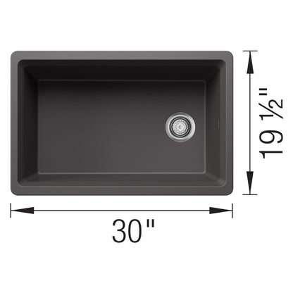 Inteos Single Bowl Kitchen Sink - 30" L x 19.5" W - Cinder