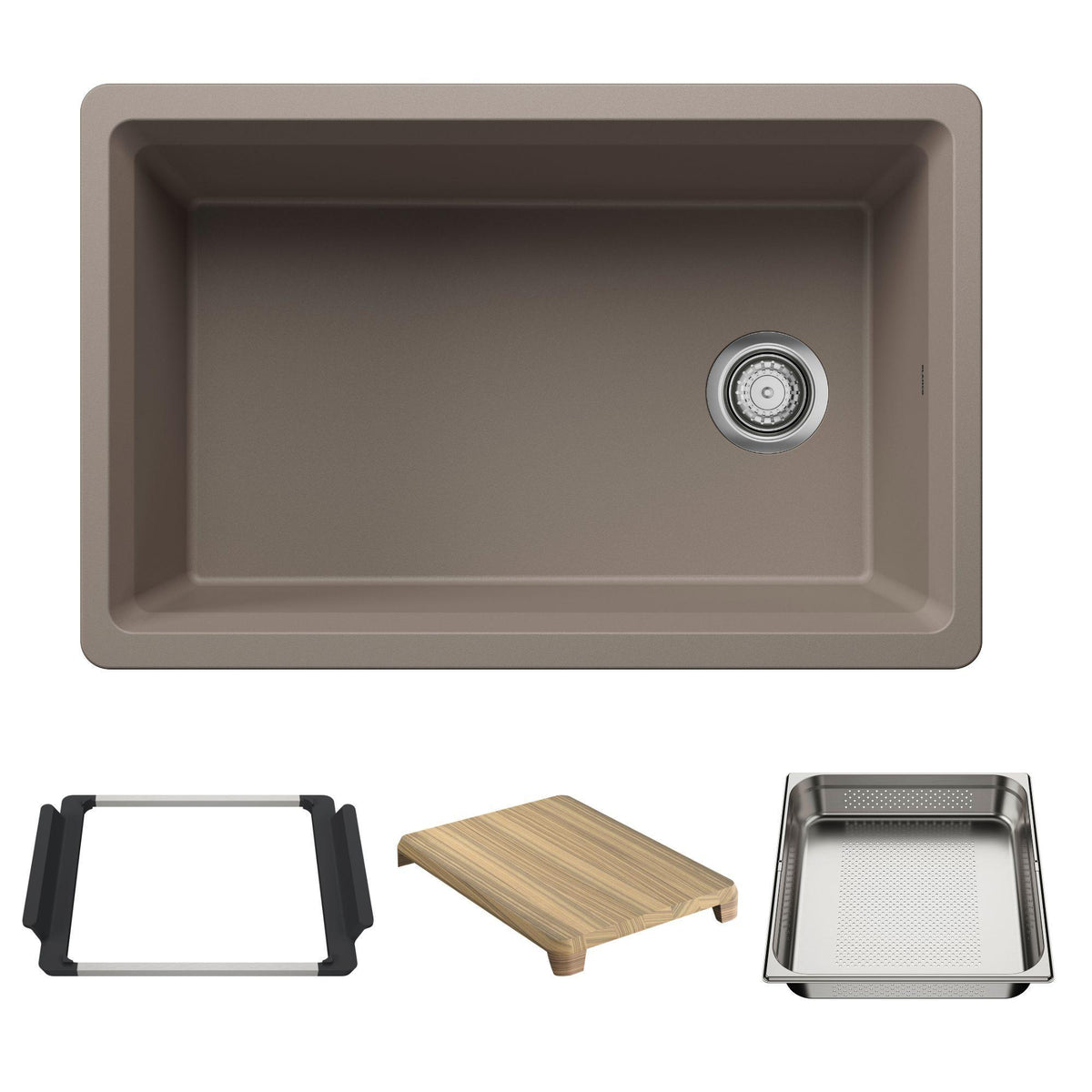Blanco 443307 Inteos Single Bowl Kitchen Sink, Truffle, Rectangle Shape, 26.75 in L x 15.75 in W Bowl x 9 in D Bowl, 30 in L x 19.5 in W, Undermount Mounting, Silgranit