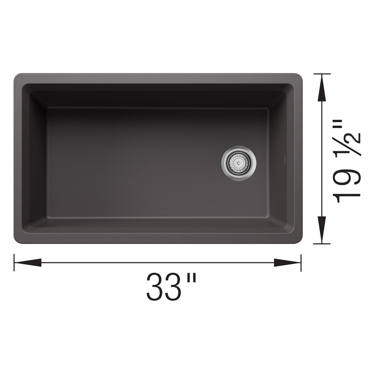 Inteos Single Bowl Kitchen Sink - 33" L x 19.5" W - Cinder