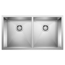 Blanco 516211 PRECISION™ R0 STELLART™ Medium Equal Double Bowl Kitchen Sink, Satin Polished, Rectangle Shape, 13 in Left, 13 in Right L x 16 in Left, 16 in Right W Bowl x 10 in Left, 10 in Right D Bowl, 29 in L x 18 in W, Undermount Mounting